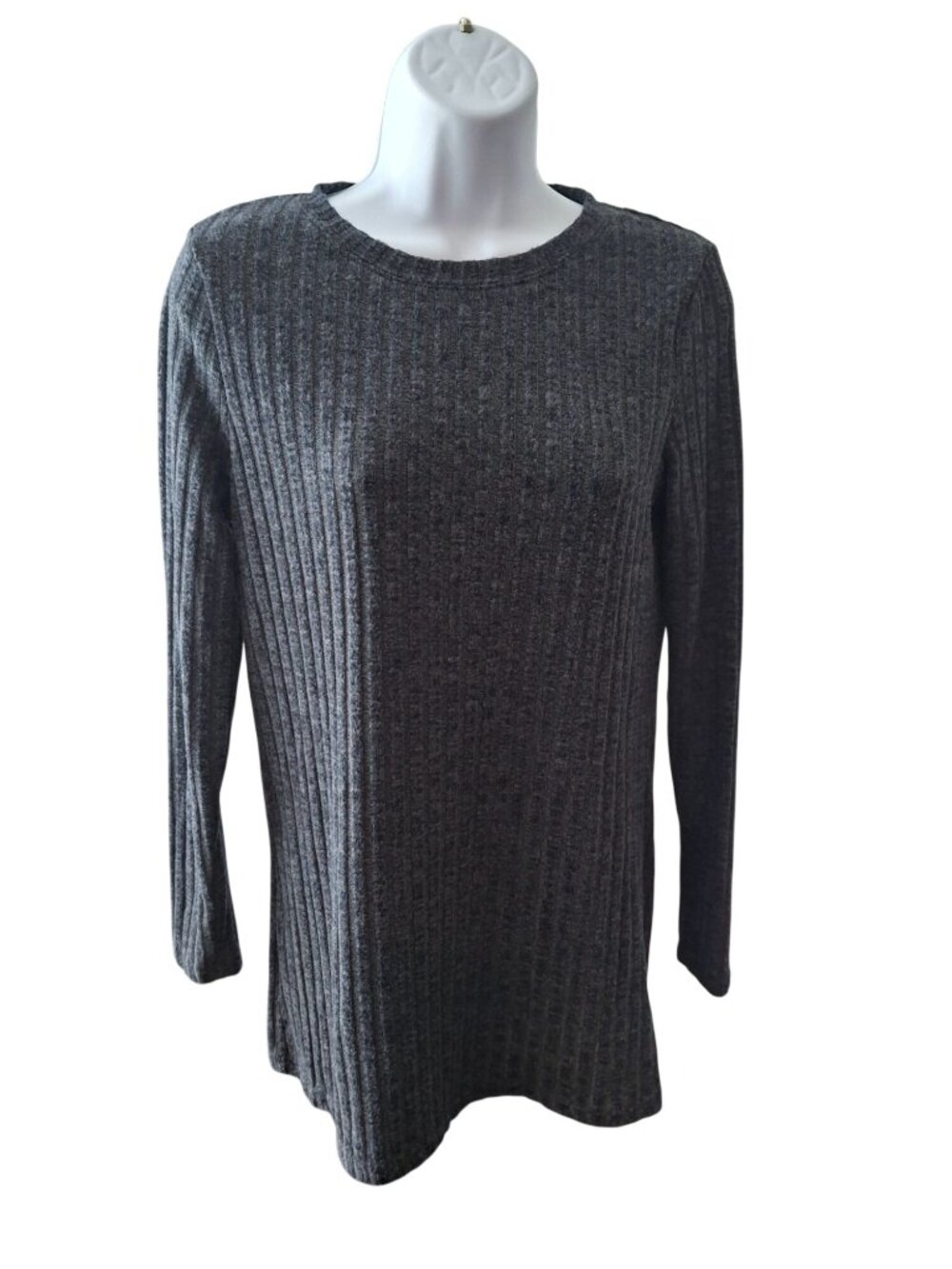 Womens Ribbed Knit Sweater S Charcoal Ribbed Knit Cozy Chic Quiet Luxury